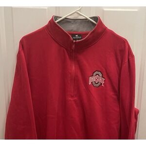 Ohio State Buckeyes Red 1/4 Zip Pullover Sweatshirt Mens XL Embroidered Logo‎
